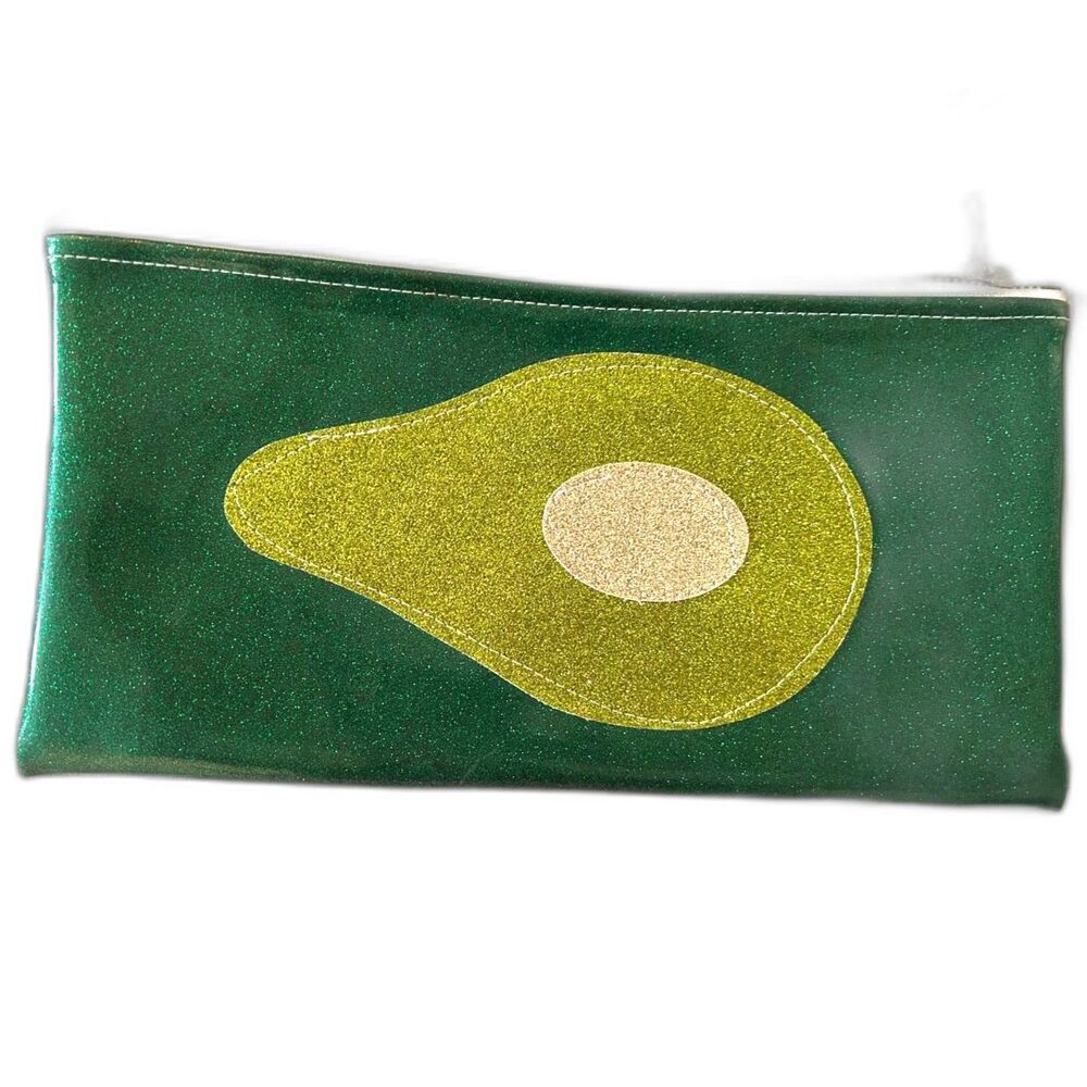 Julie Mollo Green Glitter Avocado Clutch | Handmade NYC Zip Pouch